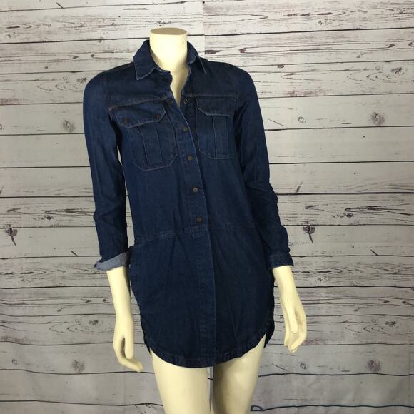 AllSaints Women’s Denise Louise Military Dark Blue Denim Shirt Dress size 0 - Picture 3 of 12